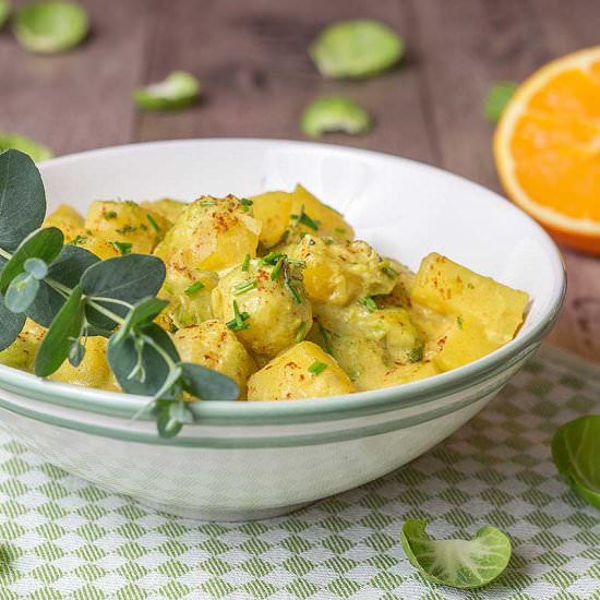 curry with potatoes and sprouts