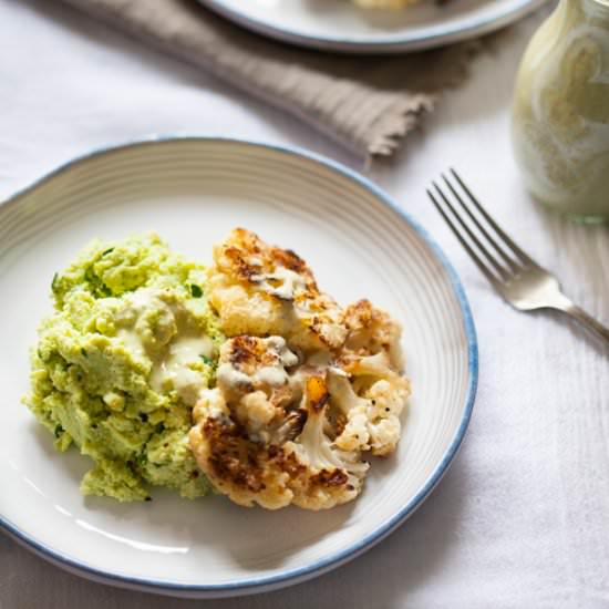 Cauliflower steaks & edamame mash