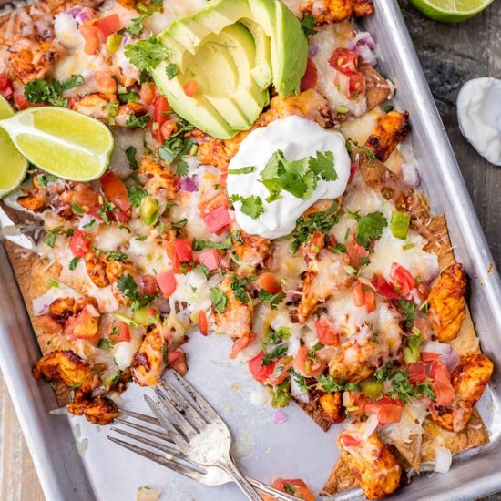 Tequila Lime Baked Chicken Nachos