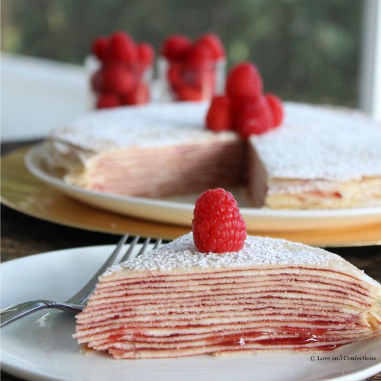 Cream Cheese & Raspberry Crepe Cake