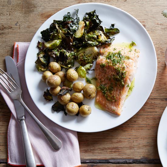 Salmon with Kale and Brussels