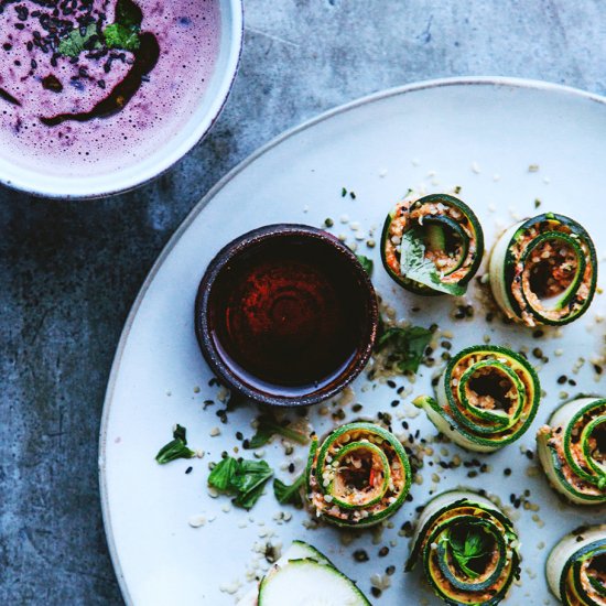 Raw Zucchini rolls & quick beetsoup