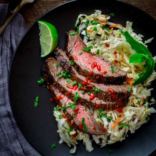 Chili Garlic Steak and Minty Slaw