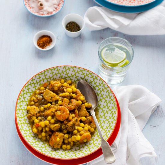 Shrimp Salmon and Saffron Fregola