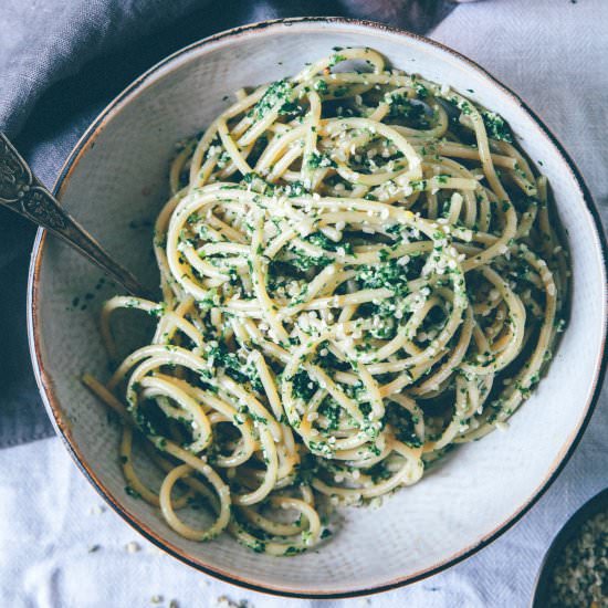 Spaghetti with Arugula Pesto