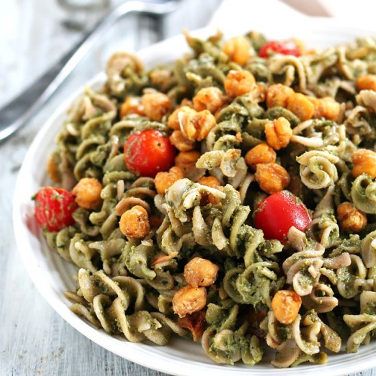 Avocado Pesto Pasta with Chickpeas