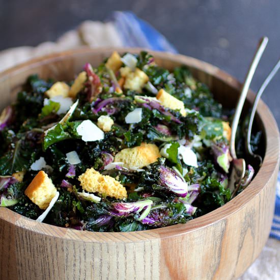 Massaged Kale Sprout Caesar Salad