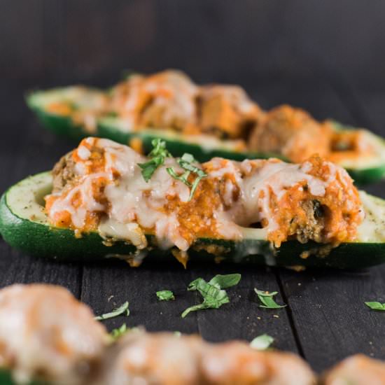 Meatball Marinara Zucchini Boats