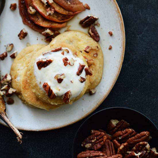 Coconut Pancakes with Roasted Fruit