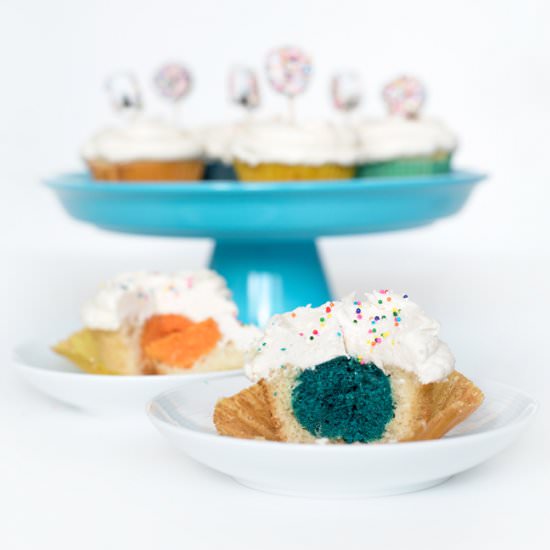 Colorful Stuffed Vanilla Cupcakes