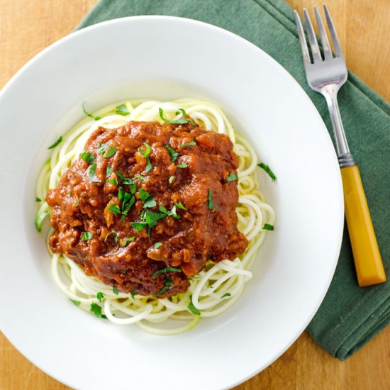 Crock Pot Turkey Bolognese Sauce with Zucchini Noodles