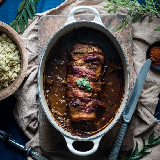 Curry Braised Bacon Wrapped Loin