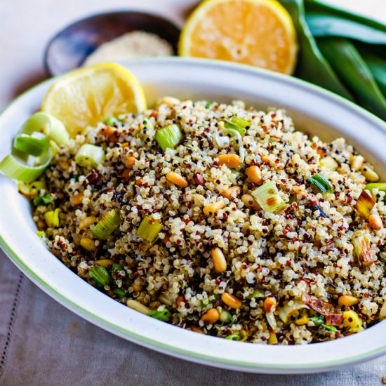 Toasted Pine Nut Leek Quinoa Salad