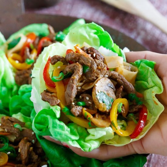 Korean Steak & Noodle Lettuce Wraps