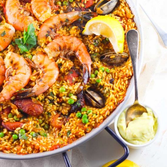 Seafood Paella with Saffron Aioli