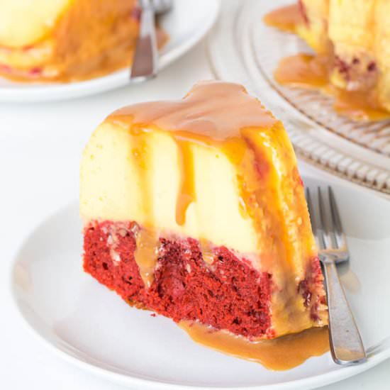 Magic Red Velvet Flan Cake