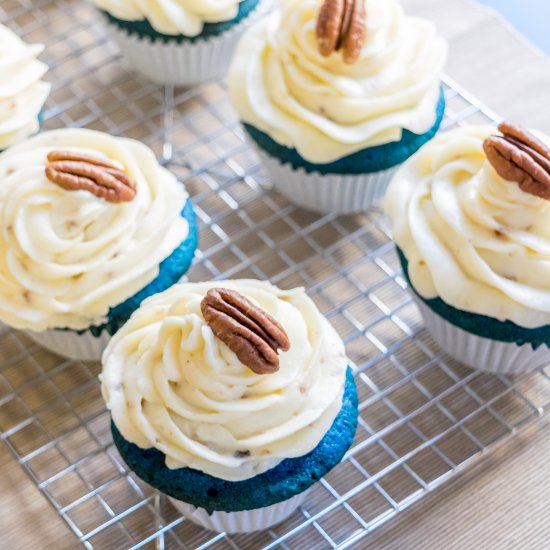 Blue Velvet Cupcakes with Pecans