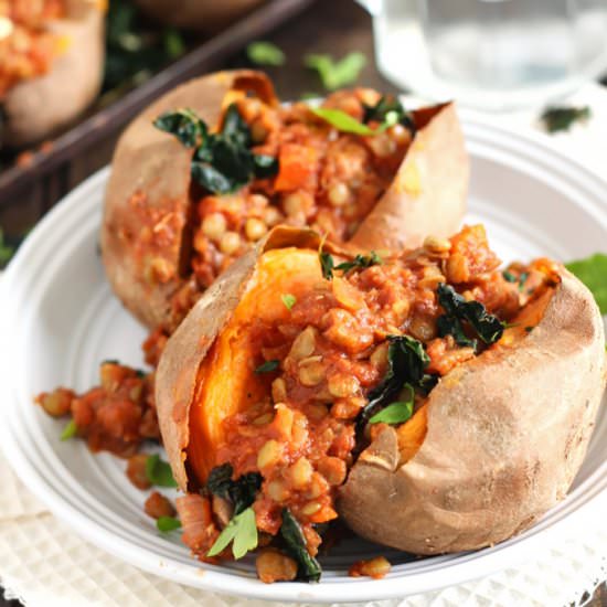 BBQ Lentil Stuffed Sweet Potatoes