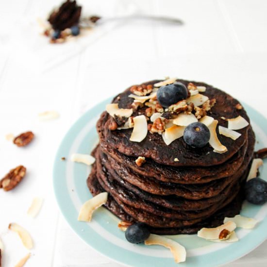 Healthy Chocolate Pecan Pancakes