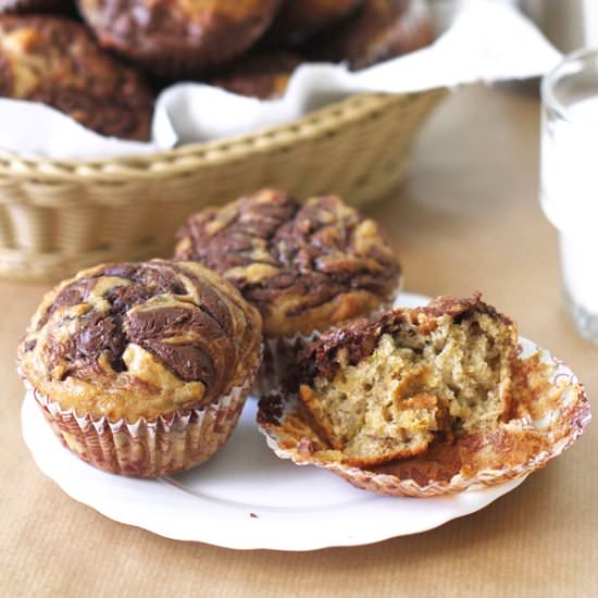 Banana Muffins with Nutella Swirl