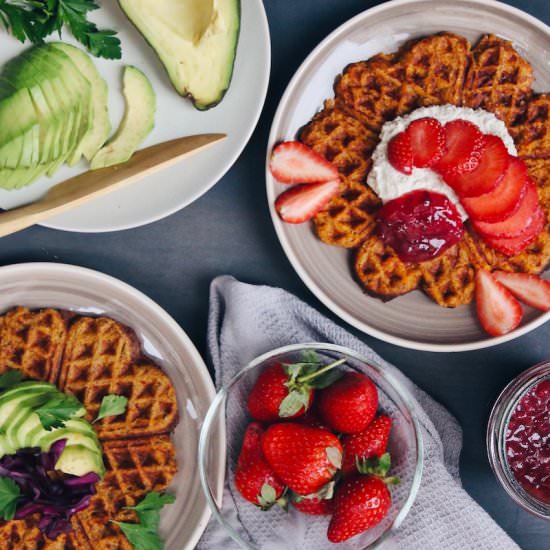 Sweet Potato Chia Waffles Two Ways