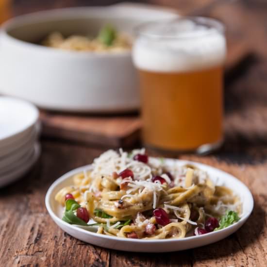 Drunk Pasta Carbonara with Pomegranates