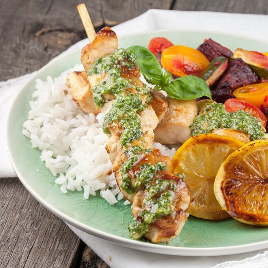 Lemon Chicken with Rice and Pesto