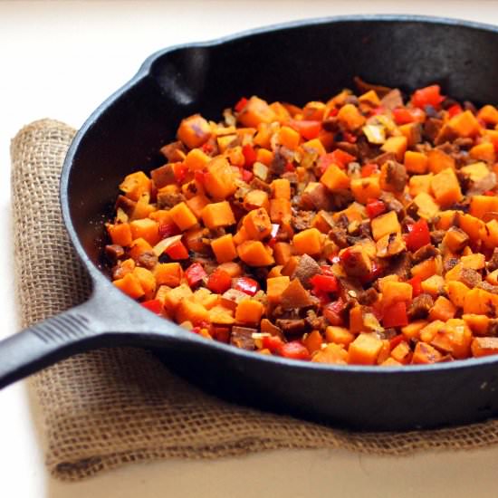 Vegan Sweet Potato and Chorizo Hash