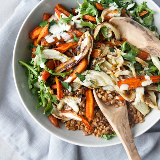 Roasted Fennel & Carrot Spelt Salad