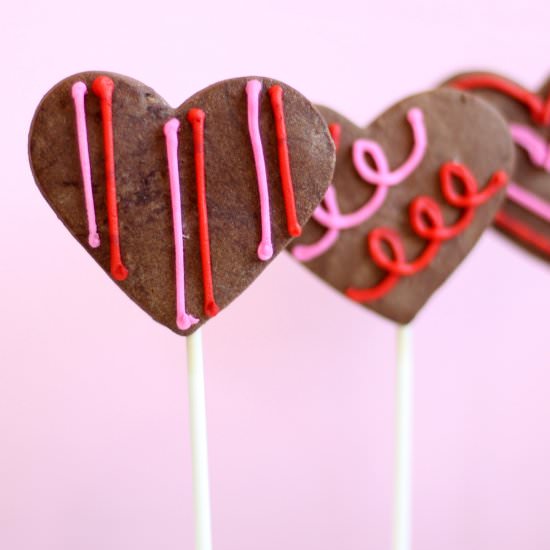 Chocolate heart cookie pops