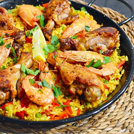 Chicken and shrimp paella