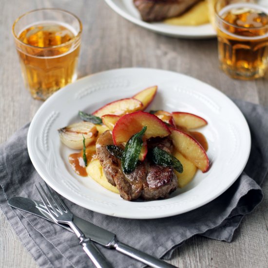 Pork, Apples, Cider Sauce & Polenta