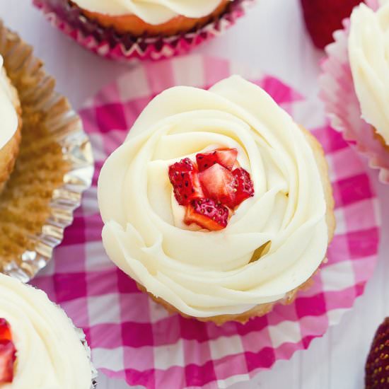 Strawberry Filled Vanilla Cupcakes