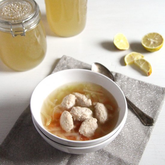 Homemade Fish Stock with Salmon Balls