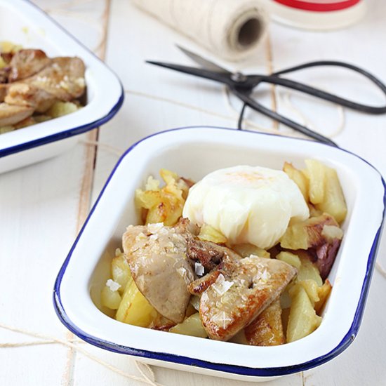 Poached Eggs with Potatoes and Foie