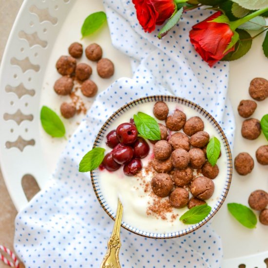 Cocoa Balls in Yogurt or Milk