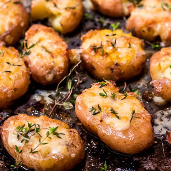 Cheesy Thyme Smashed Potatoes