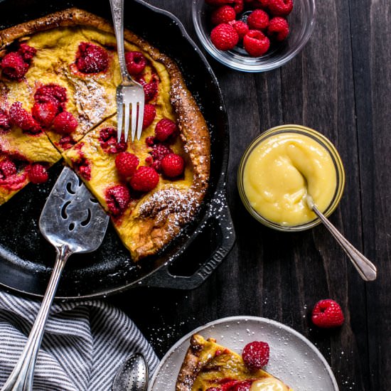 Lemon Raspberry Dutch Baby with Curd