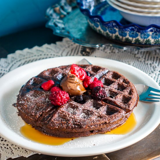 Brownie Waffles with Berries on Top