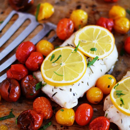 Skinny Roasted Cod with Tomatoes