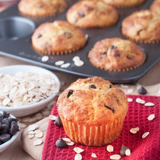 Easy Oatmeal Dark Chocolate Chip Muffins