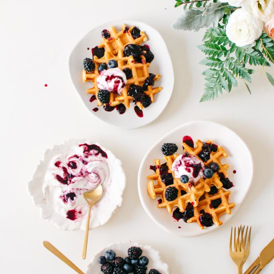 Waffles with Elderberry Yogurt Whip