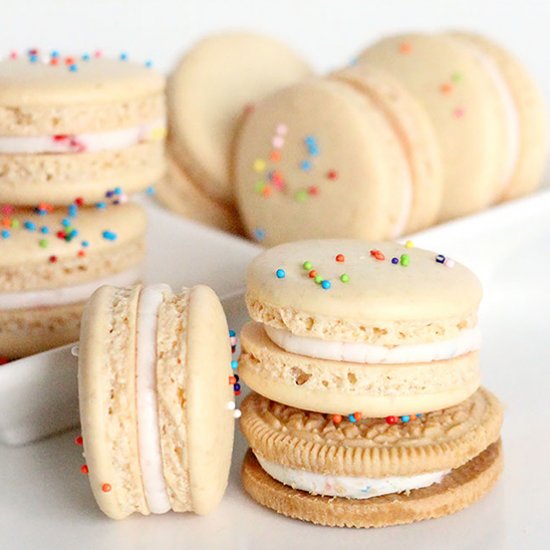 Birthday Cake Golden Oreo Macarons