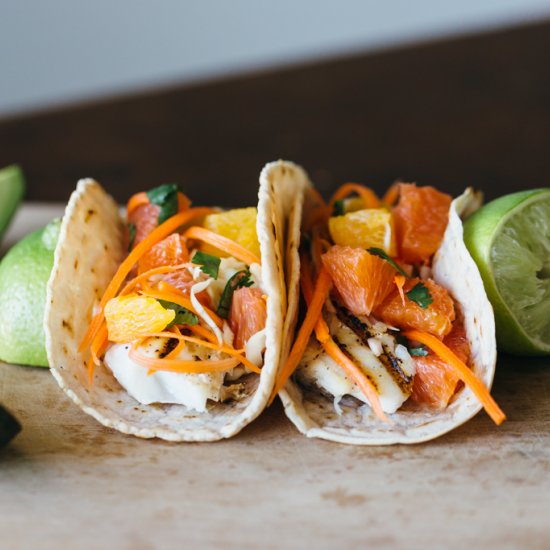 Fish Tacos with Citrus Carrot Slaw