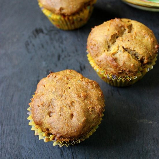 Eggless Papaya Banana Honey Muffins