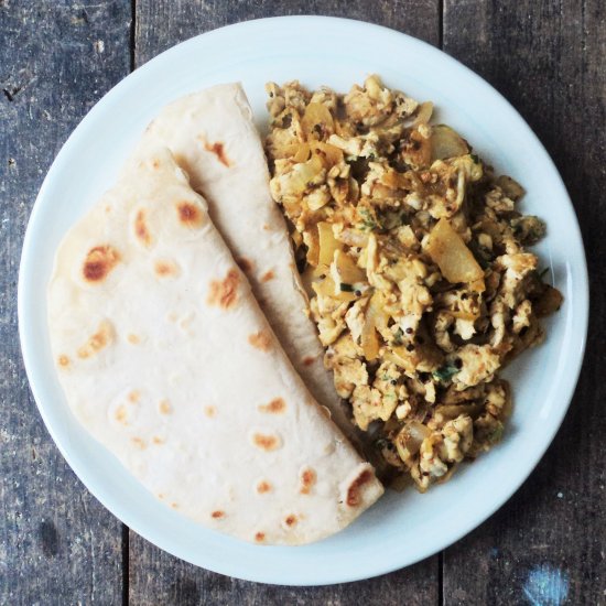 Spicy Scrambled Eggs with Roti