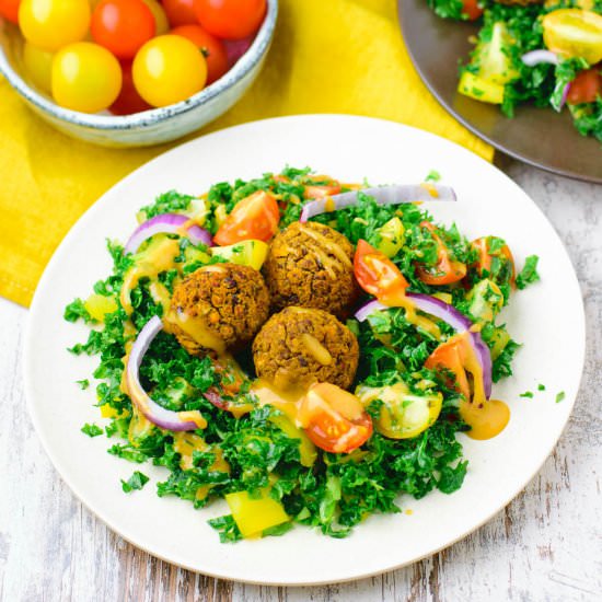 Kale Salad with Lentil Meatballs