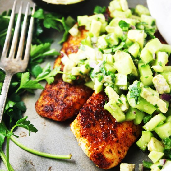 Tilapia with Cucumber Avocado Salsa