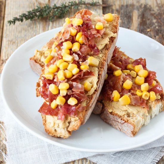 Chickpea, Bacon & Corn Bruschetta