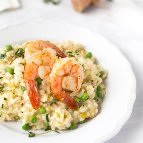 Champagne-Leek Risotto with Shrimp